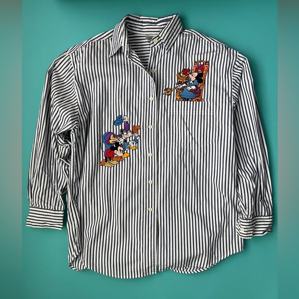 Vintage Disney Store Embroidered stripe button up shirt